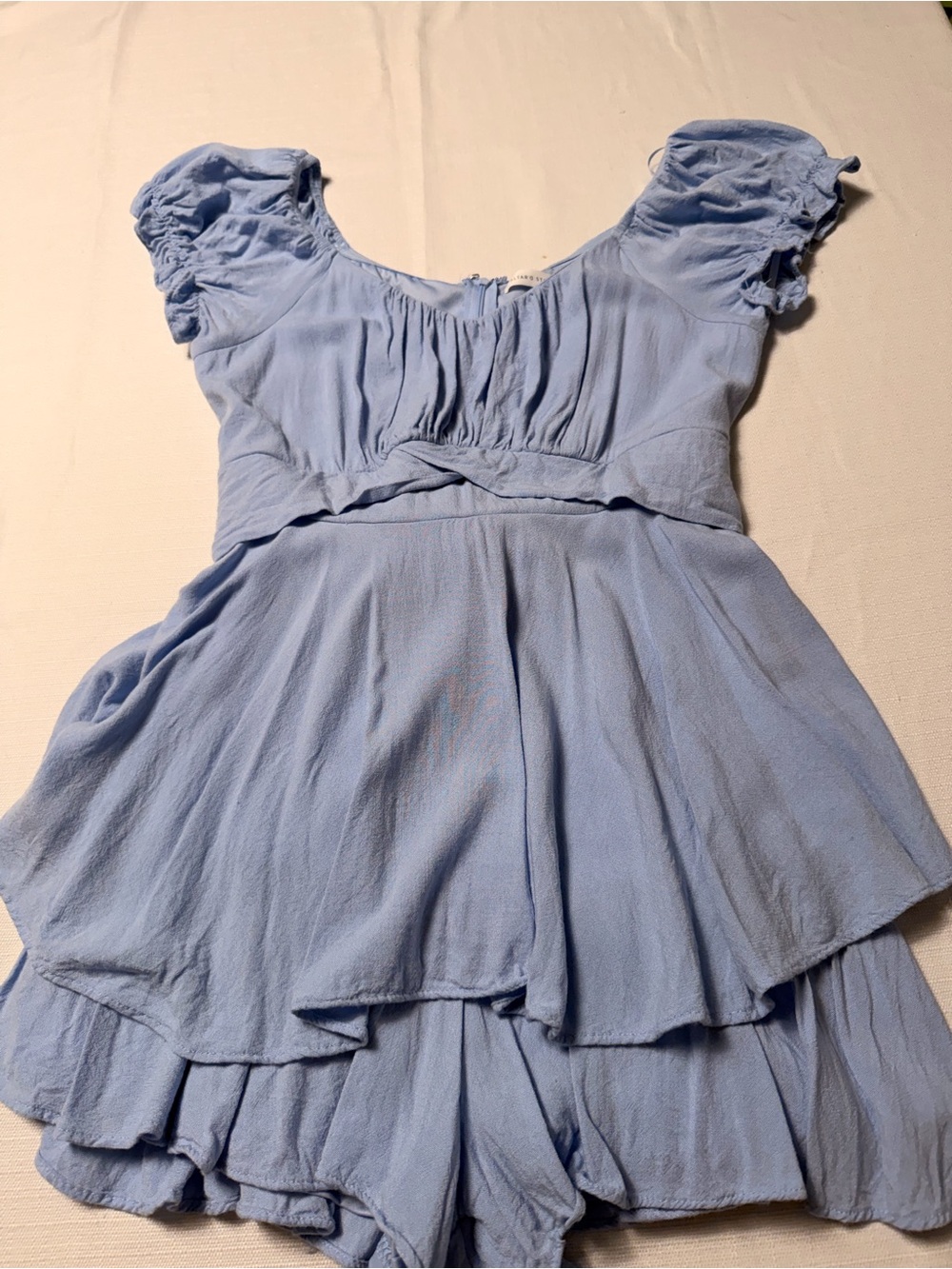 Altar'd State Sky Blue Puff-Sleeve Tiered Mini Dress - Picture 2 of 7
